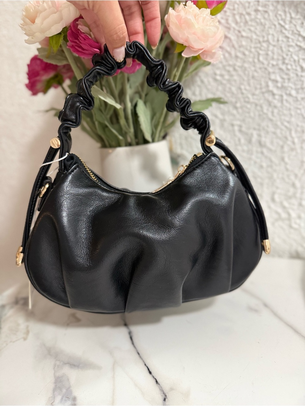 Urban Expressions Black Ruched Hobo Crossbody Shoulder Bag